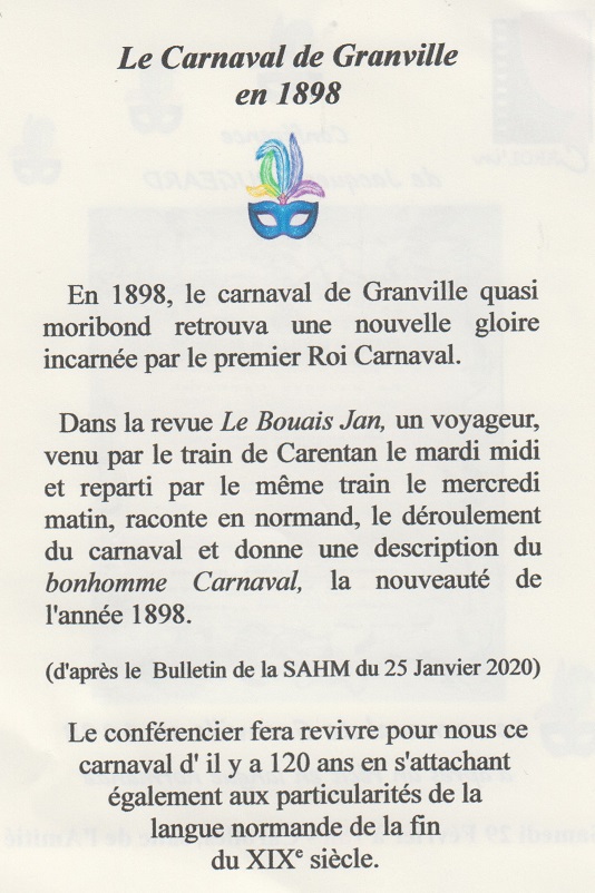 Le 29/2/2020, 18h, conférence, le carnaval en 1898 Le 29/2/2020, 18h, conférence, le carnaval en 1898