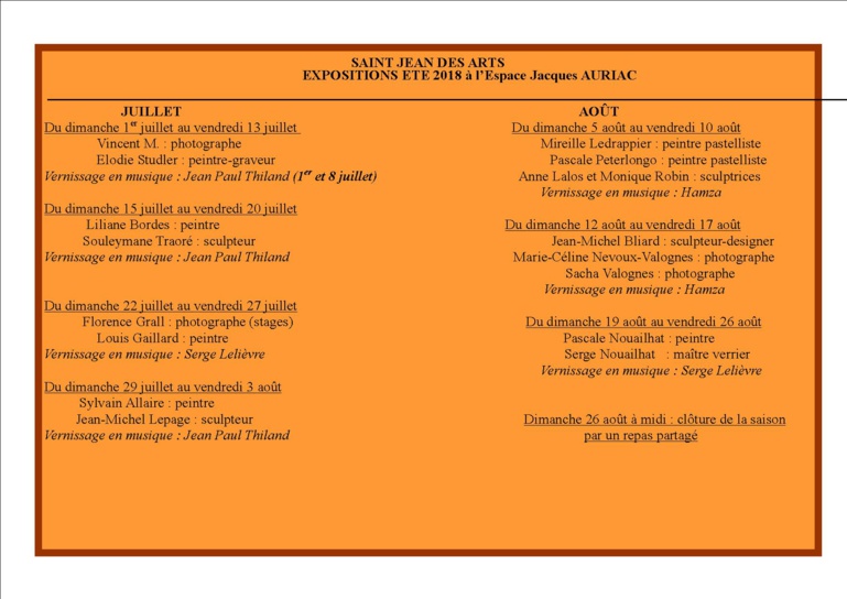 Exposants de Saint Jean des Arts de 2006 à 2021... Exposants de Saint Jean des Arts de 2006 à 2021...
