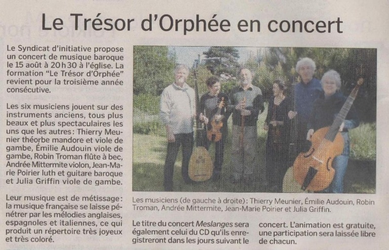 Le concert du 15 août avec "Le Trésor d'Orphée" - Un grand succès ! Le concert du 15 août avec "Le Trésor d'Orphée" - Un grand succès !