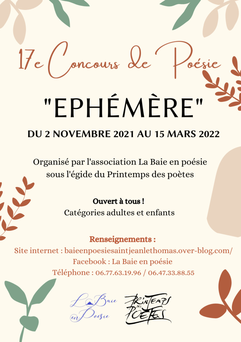 A partir du 2/11/2021, 17e concours de LA BAIE EN POESIE A partir du 2/11/2021, 17e concours de LA BAIE EN POESIE