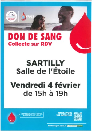 Le 4/2/2022, don du sang à Sartilly de 15 à 19h