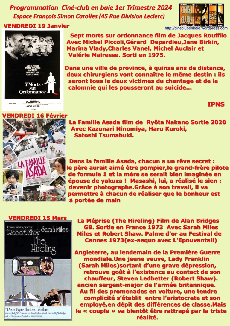 Le 19/1/2024, 20h30, Ciné Club " Sept morts sur Ordonnance