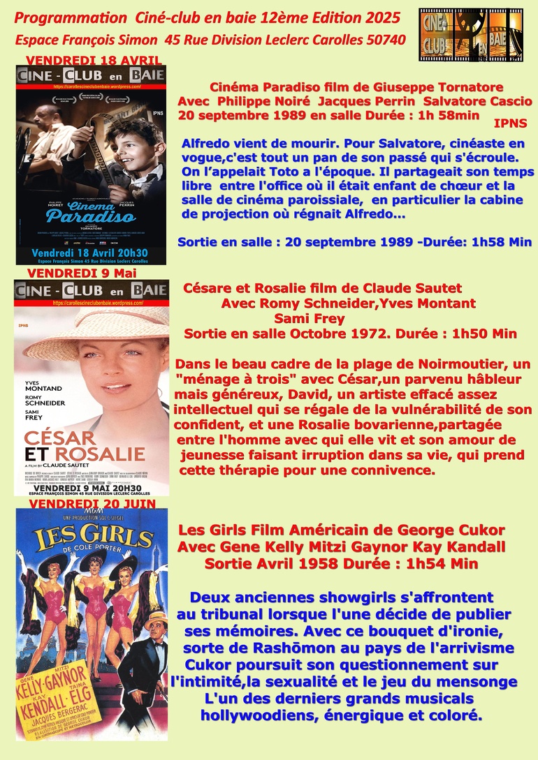 Le 20/6/2025, 20h30, ciné-club à Carolles : LES GIRLS Le 20/6/2025, 20h30, ciné-club à Carolles : LES GIRLS