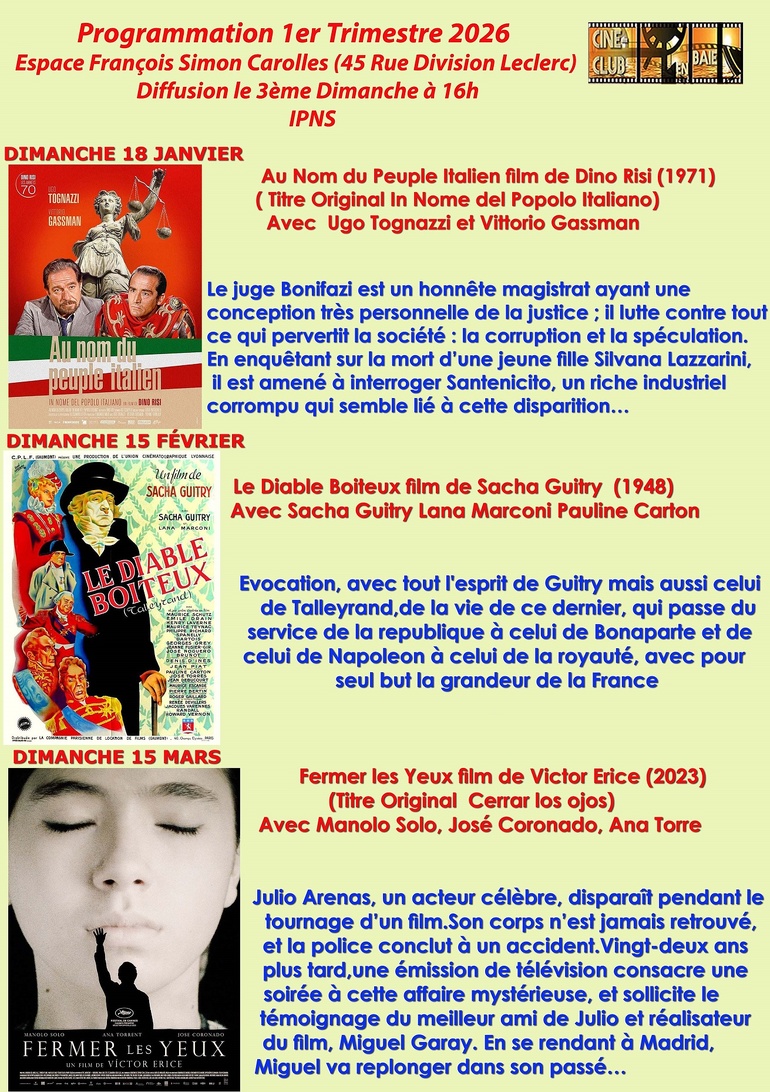 Le programme du ciné-club de Carolles : 1e trimestre 2026 Le programme du ciné-club de Carolles : 1e trimestre 2026