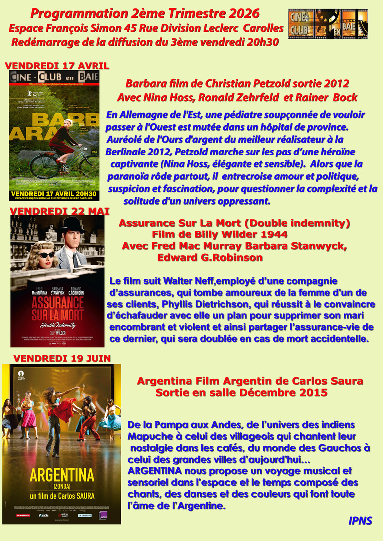 Le 17/4/2026, 20h30, Ciné Club à Carolles