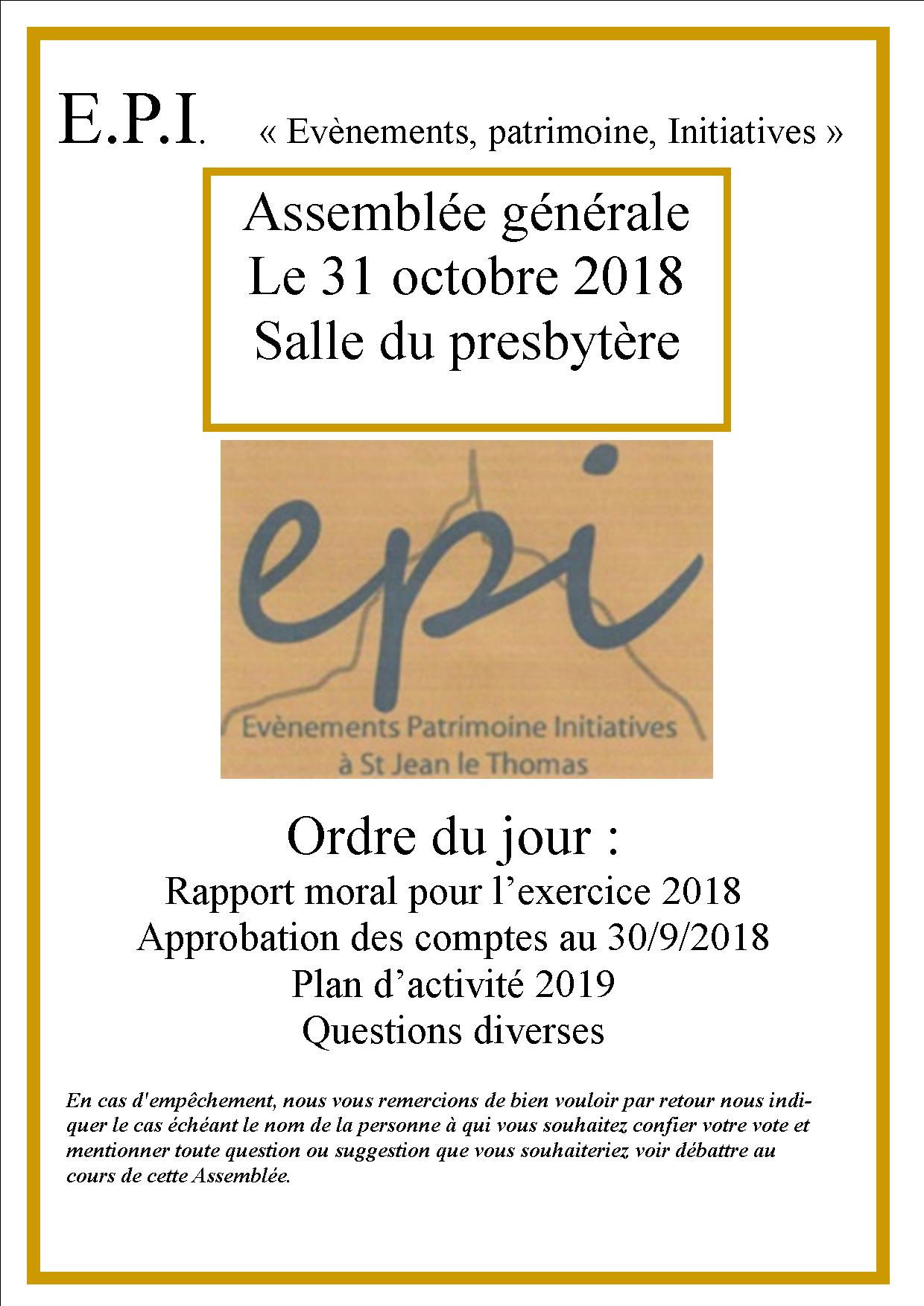 Le 31/10/2018, Assemblée Générale de E.P.I.