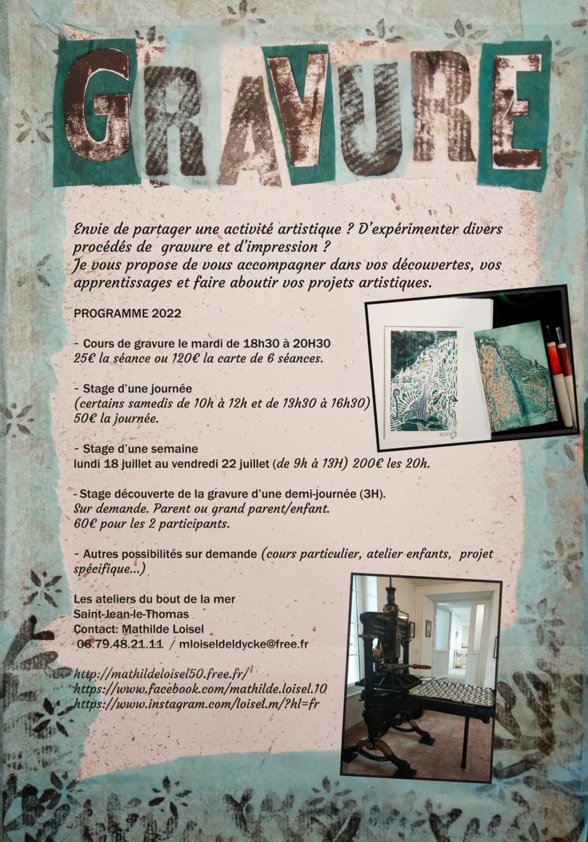 En 2022, cours et stages de gravure avec Mathilde Loisel En 2022, cours et stages de gravure avec Mathilde Loisel