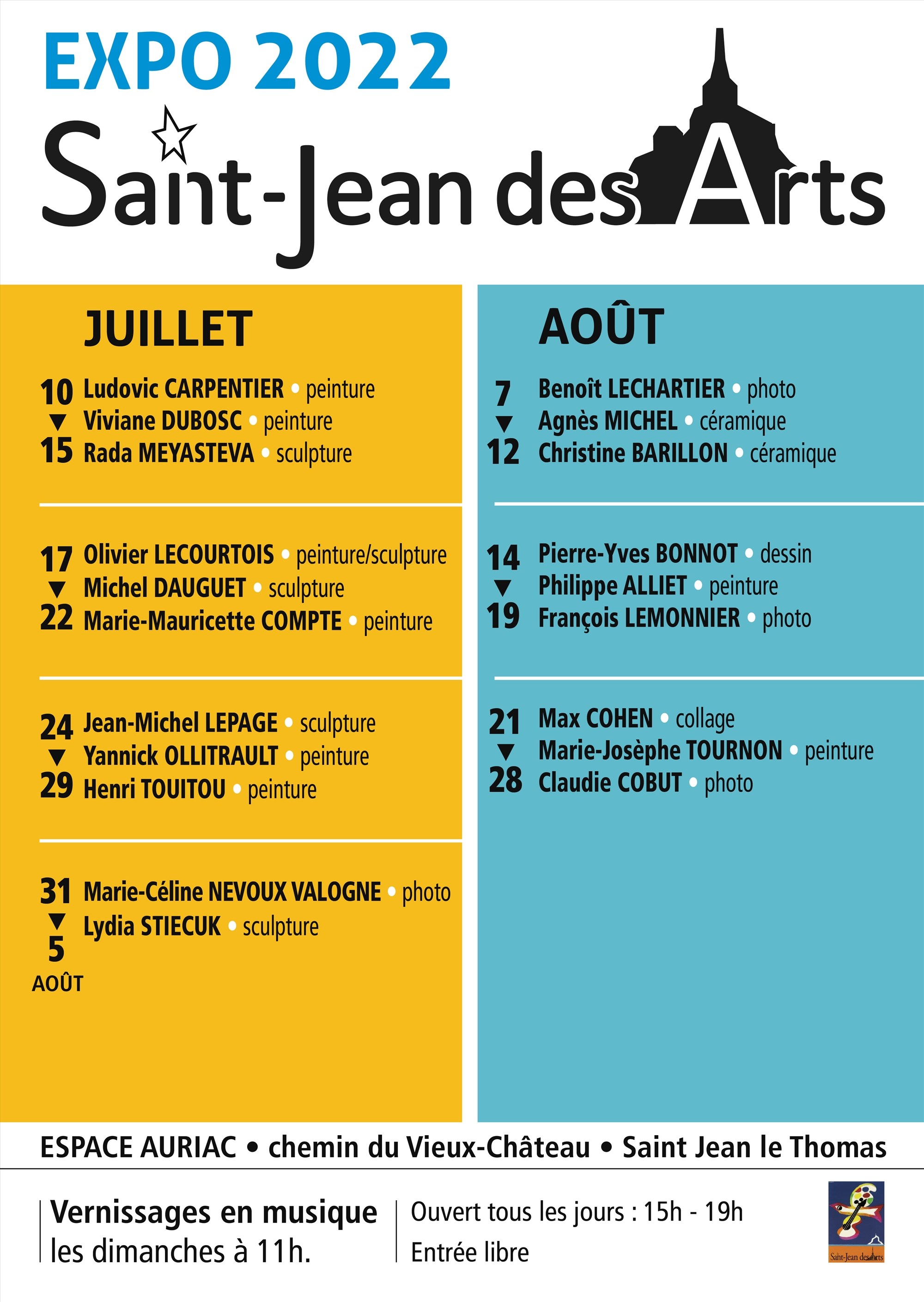 St Jean des Arts : programme de l'été 2022