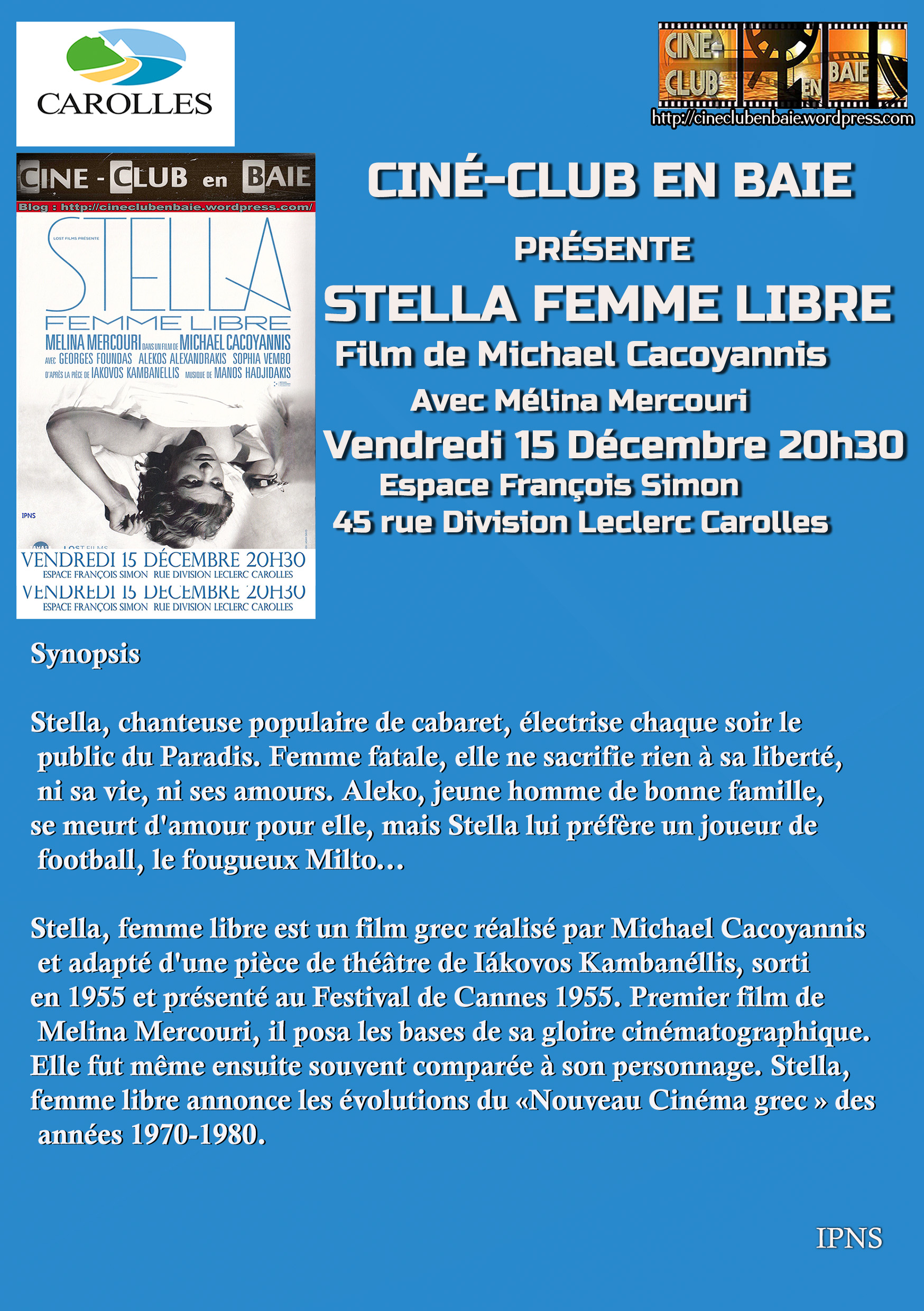 Le 15/12/2023, 20h30, ciné-club : STELLA, femme libre