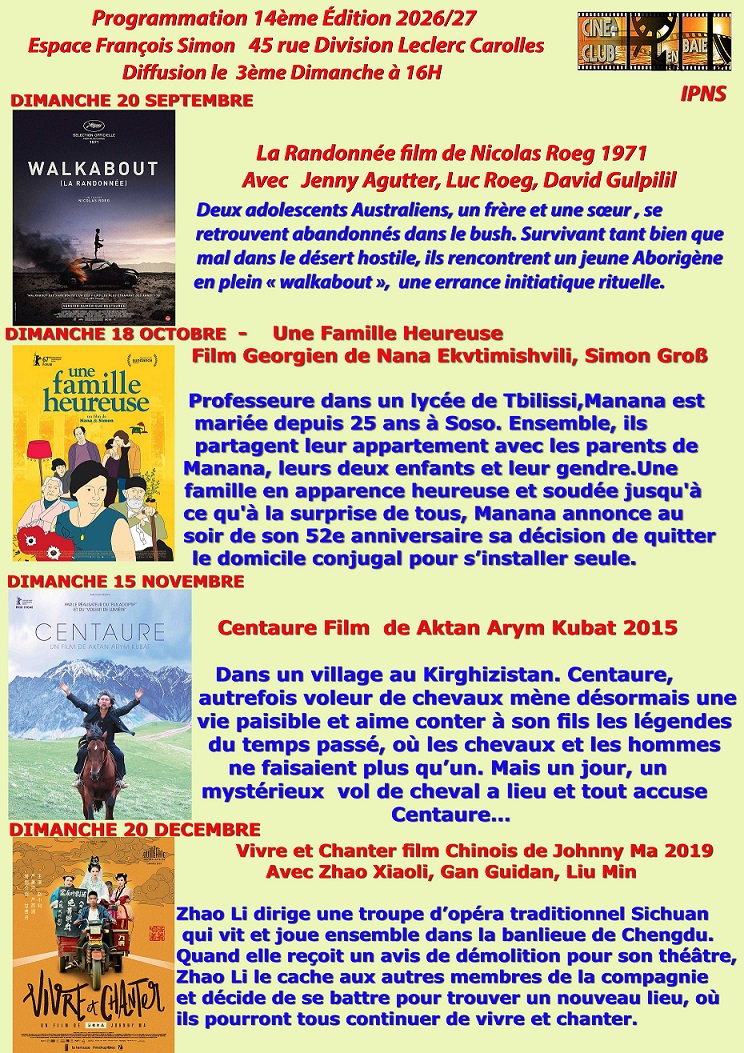 Le 20/9/2026, 16h, ciné-club en baie: WALKABOUT