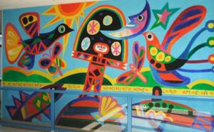 Fresque peinte par Auriac dans le hall de l'école