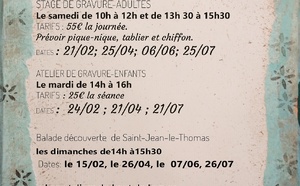 Gravure aux " Ateliers du Bout de la MER ". Programme.