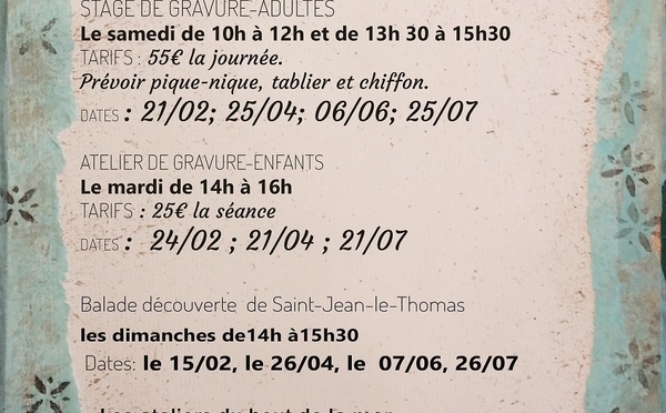 Gravure aux " Ateliers du Bout de la MER ". Programme.